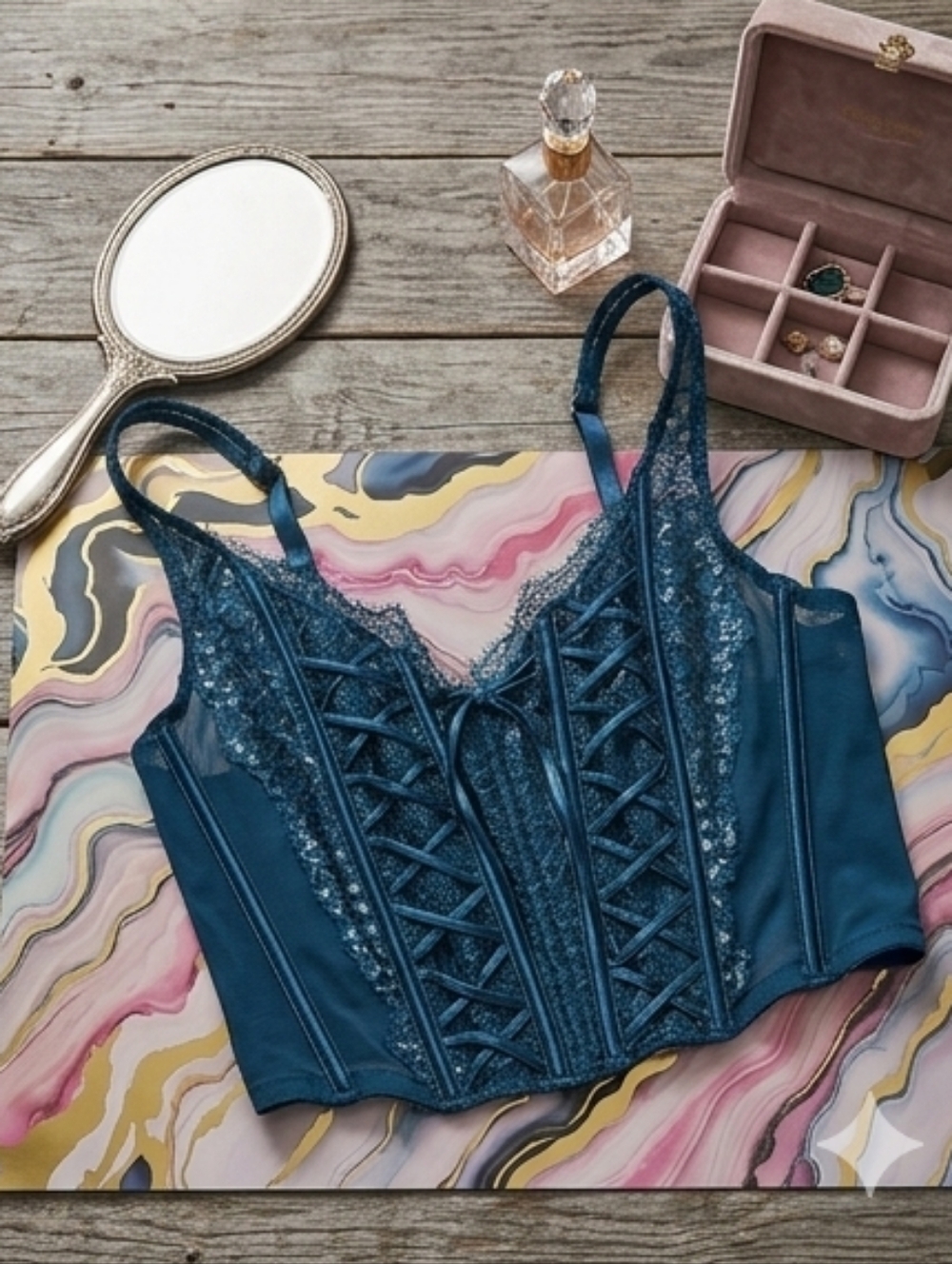 Victoria's Secret Teal Lace-Trim Corset Camisole